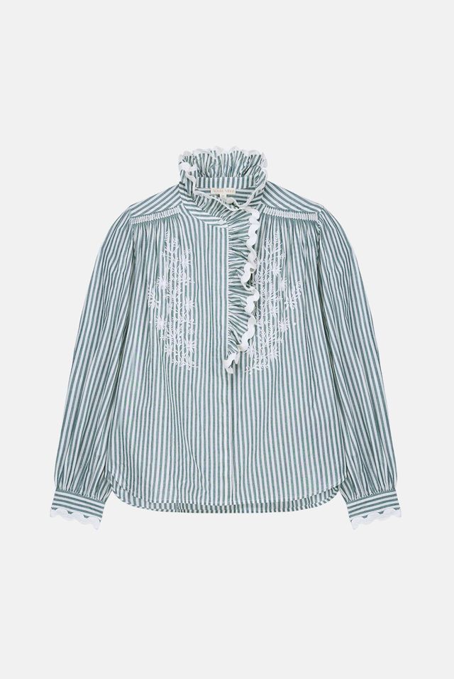 Cora Embroidered Blouse in almond stripes by Louise Misha