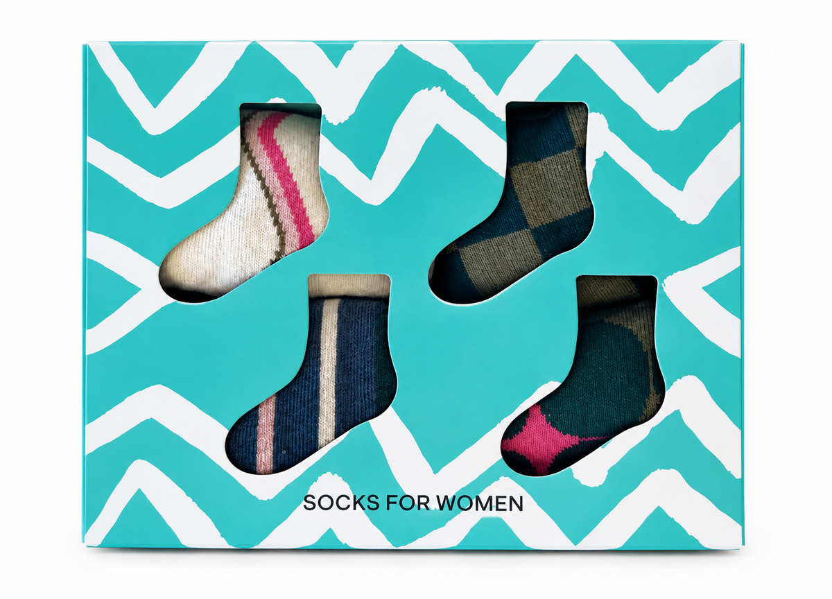 4PK Geo Printed Socks in teal multi by White Stuff