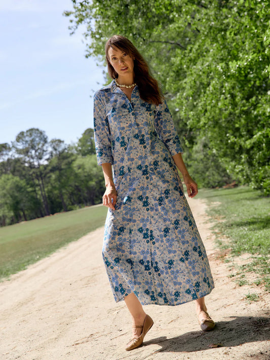 TRUNK SHOW- Alexa Maxi Dress in blue little fall garden by Beau & Ro