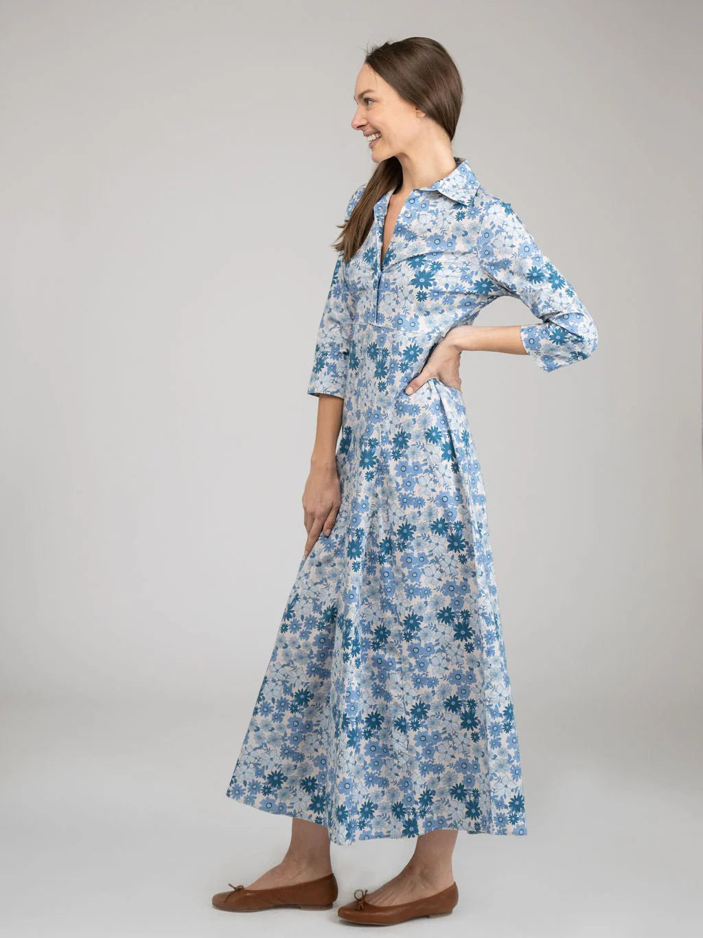 TRUNK SHOW- Alexa Maxi Dress in blue little fall garden by Beau & Ro