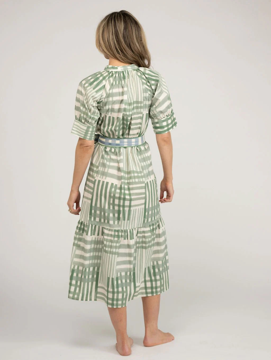 TRUNK SHOW- Jane Midi Dress in green check by Beau & Ro