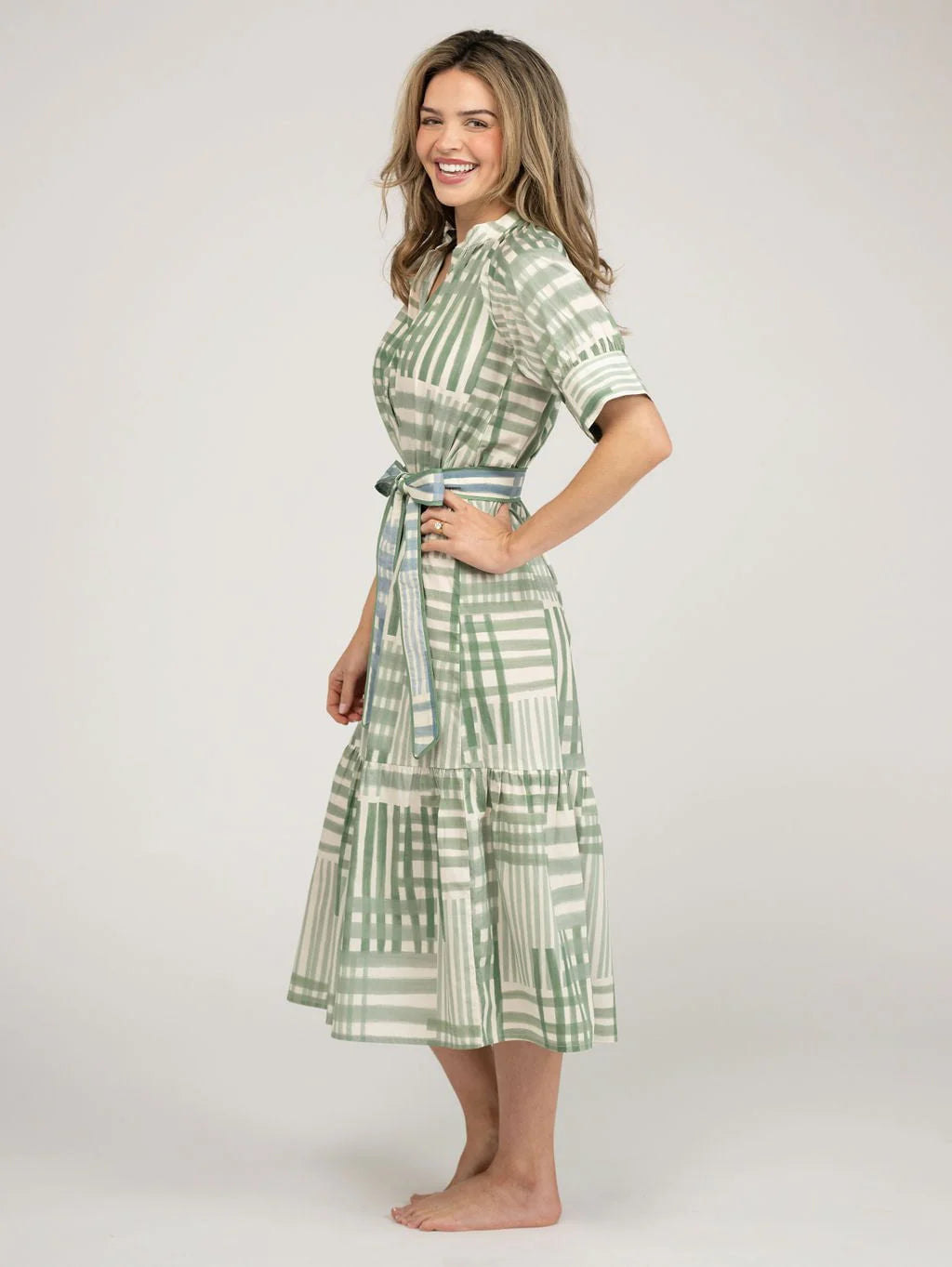 TRUNK SHOW- Jane Midi Dress in green check by Beau & Ro