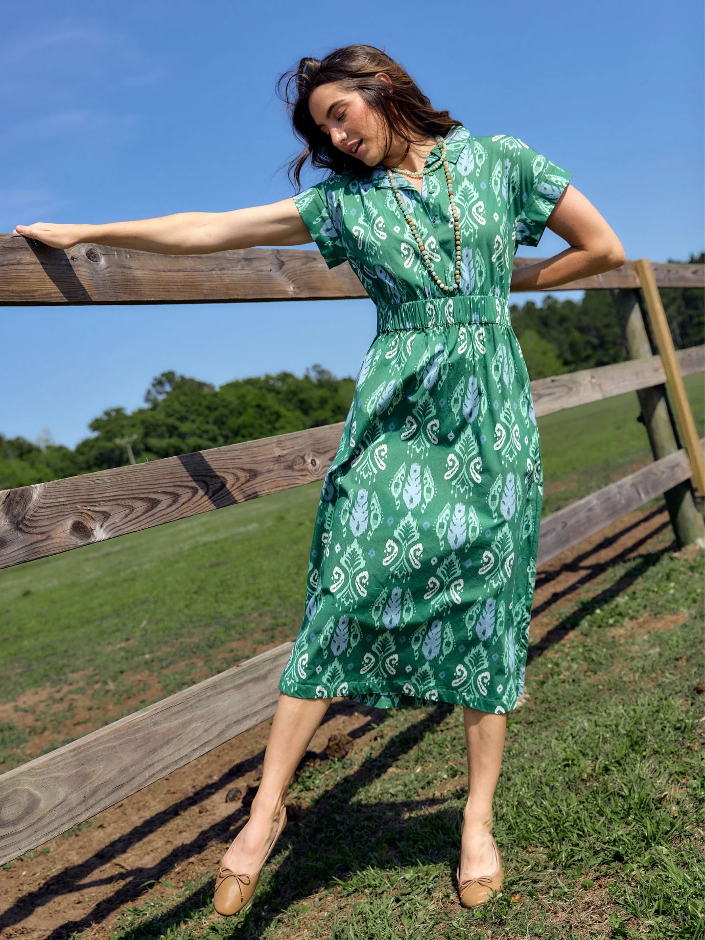 TRUNK SHOW- The Lisa Dress in Green Ikat by Beau & Ro