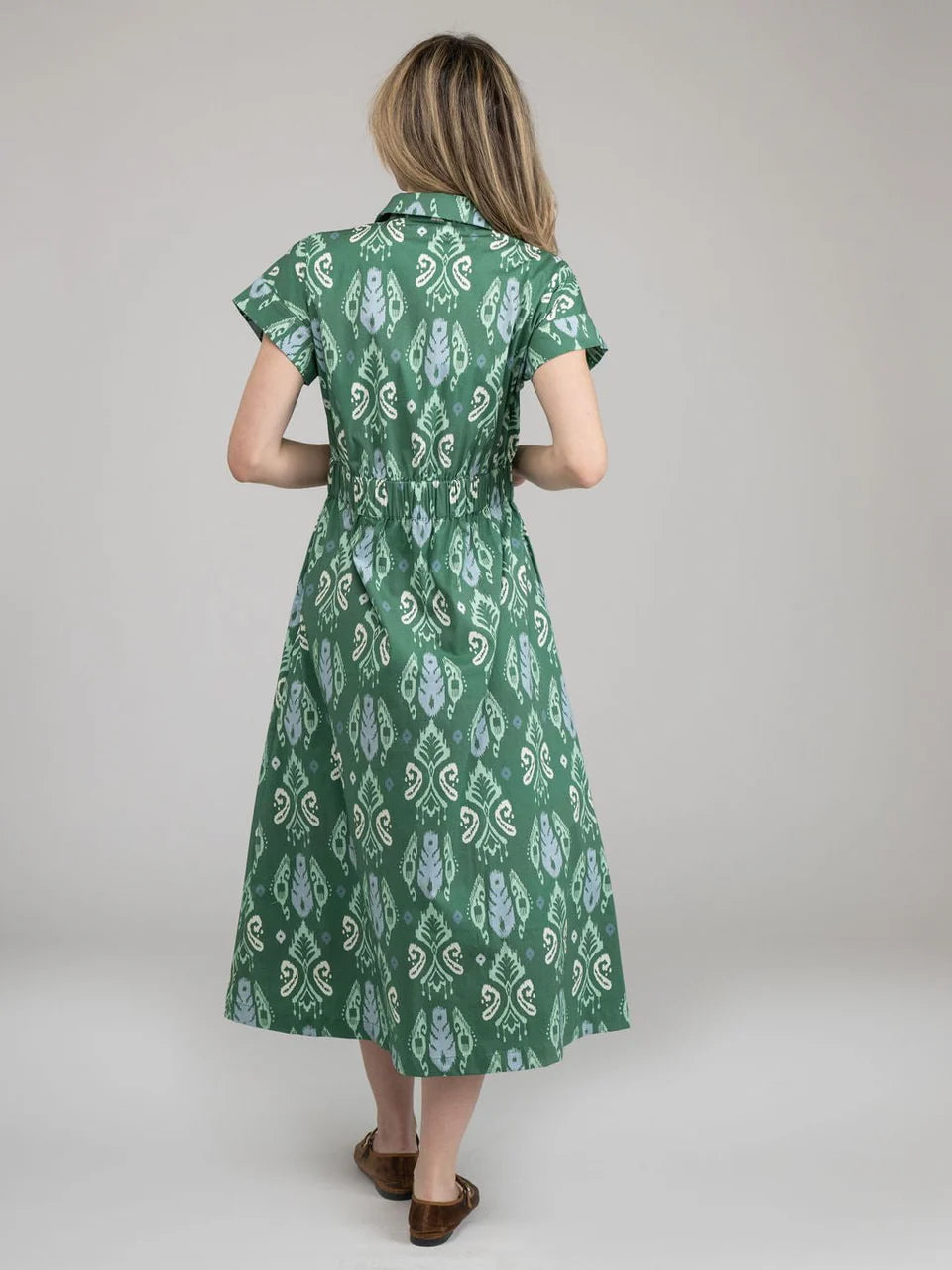 TRUNK SHOW- The Lisa Dress in Green Ikat by Beau & Ro
