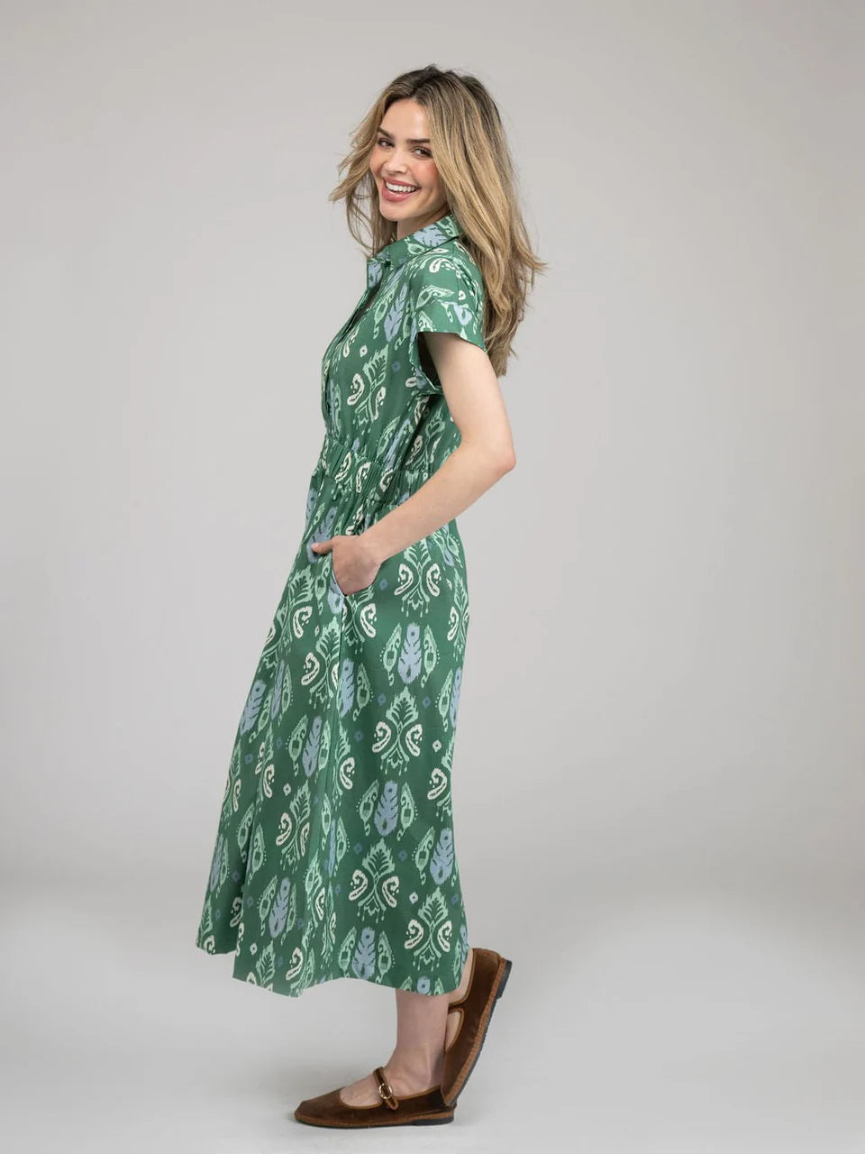 TRUNK SHOW- The Lisa Dress in Green Ikat by Beau & Ro