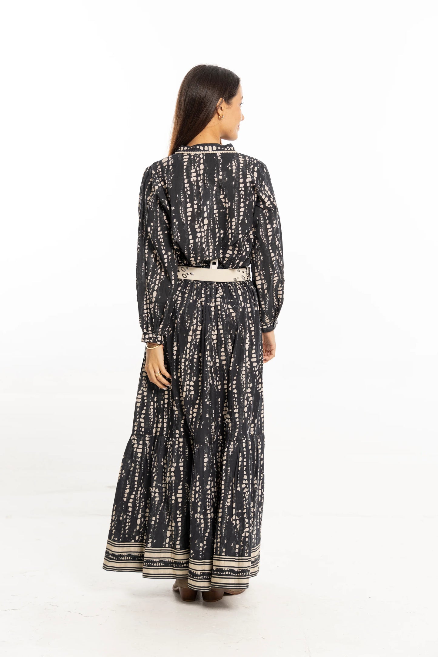 Ariana Printed Maxi Skirt in black pearl by Bindu
