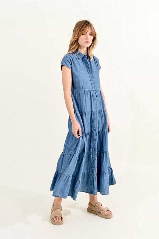 Short Sleeve Shirt Dress in denim blue by Molly Bracken