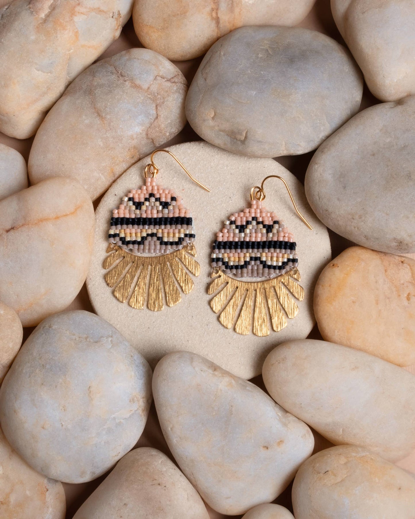 Beaded Handwoven Santa Fe Drops in peach/beige by Mayana