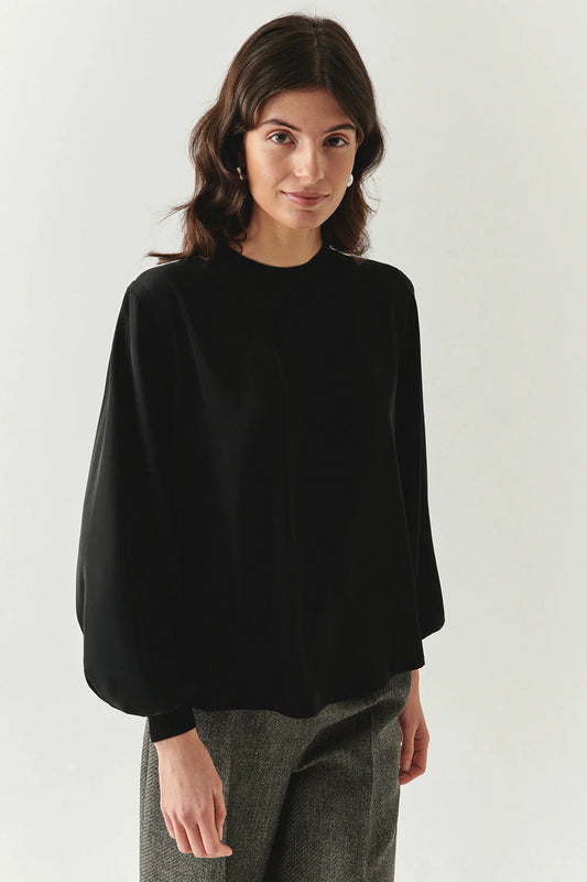 Joelle Long Sleeve High Neck Blouse in black by Exquise