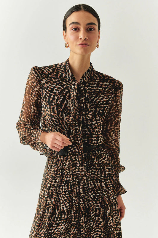 Kara Chiffon Sheer Long Sleeve High Neck Blouse in multicolor by Exquise