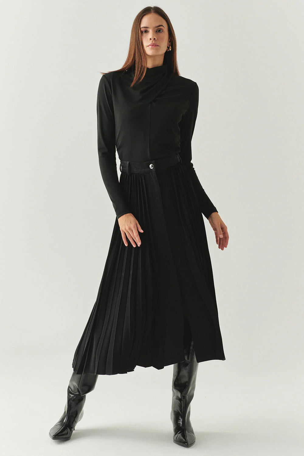 Florence Mixed Material Denim Skirt in black by Exquise