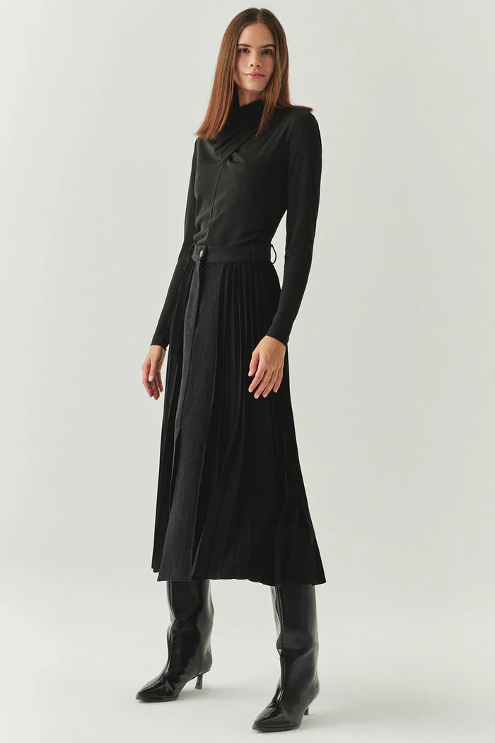 Florence Mixed Material Denim Skirt in black by Exquise