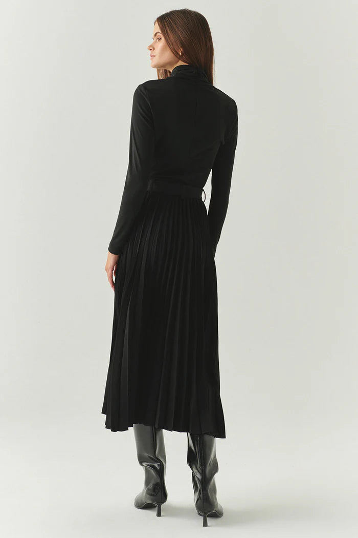 Florence Mixed Material Denim Skirt in black by Exquise