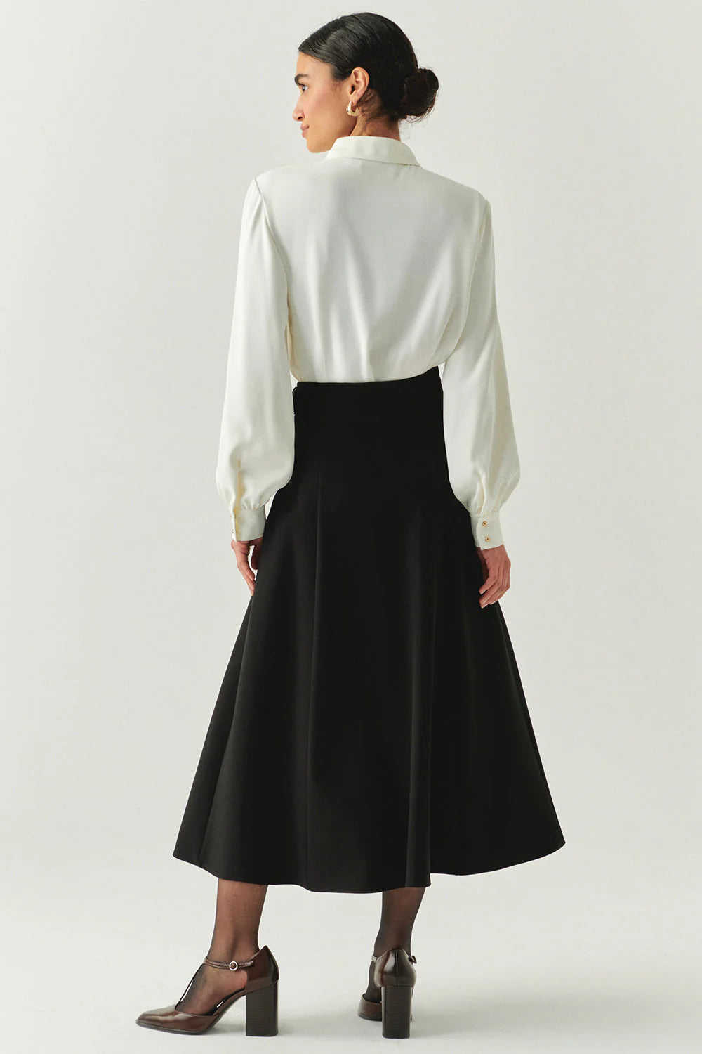 Sol Black Flared Midi Skirt in black by Exquise