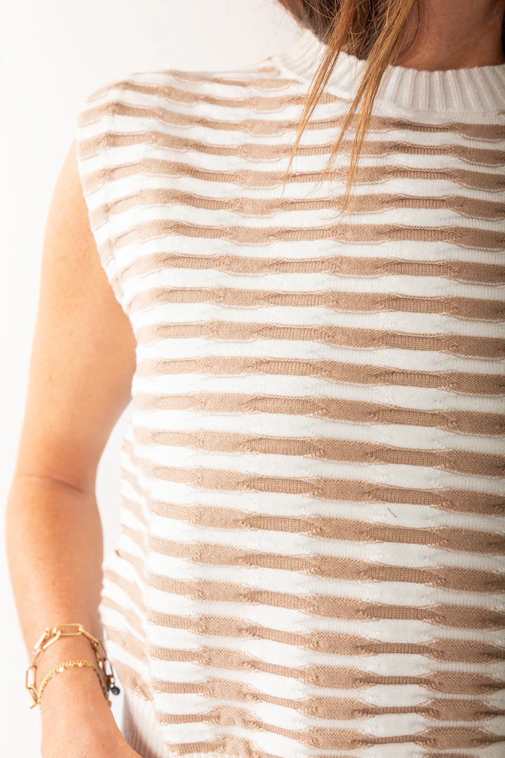 Hampton Knit Top in tan/white by Lucy Paris