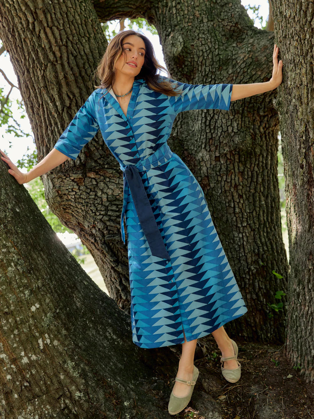 Eloise Bagru Triangle Maxi Dress in fall blue by Beau & Ro
