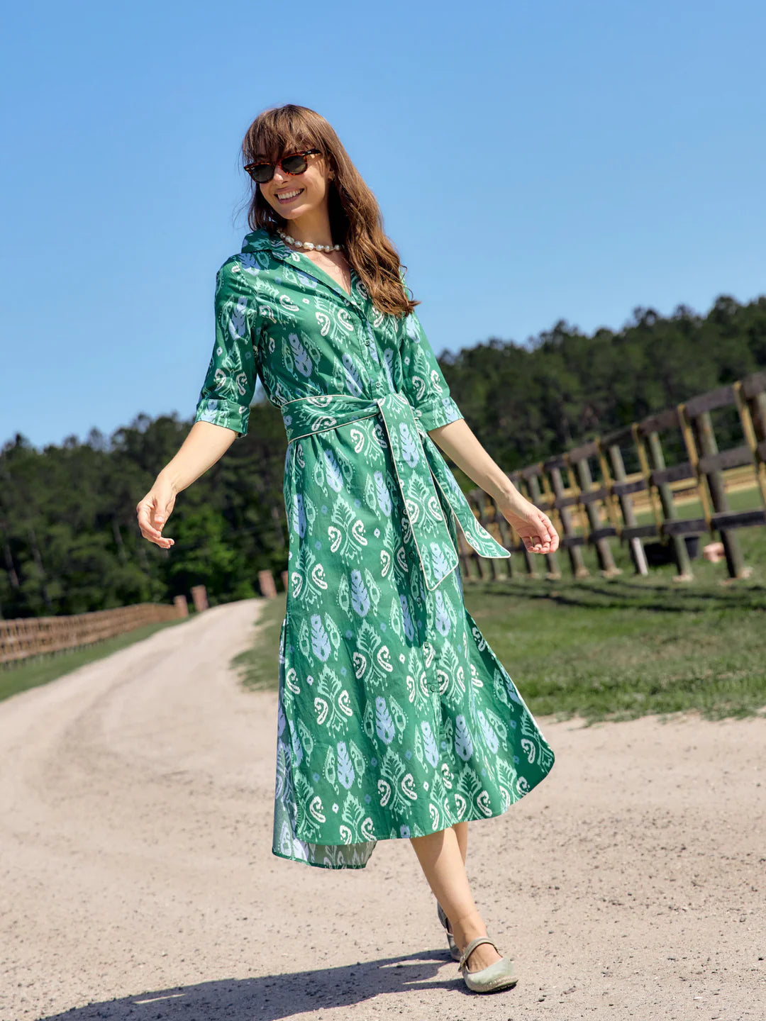 Eloise Ikat Maxi Dress in green by Beau & Ro