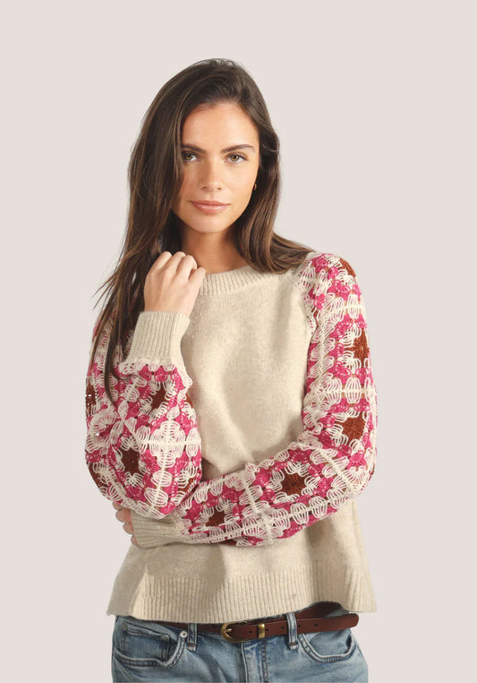 Amelia Crochet Sweater in oatmeal by Dylan