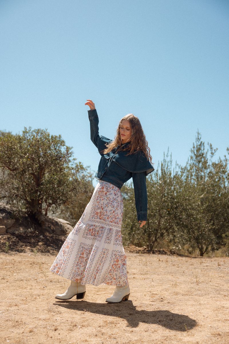 Marjorie Ankle Skirt in la ramos print by Cleobella