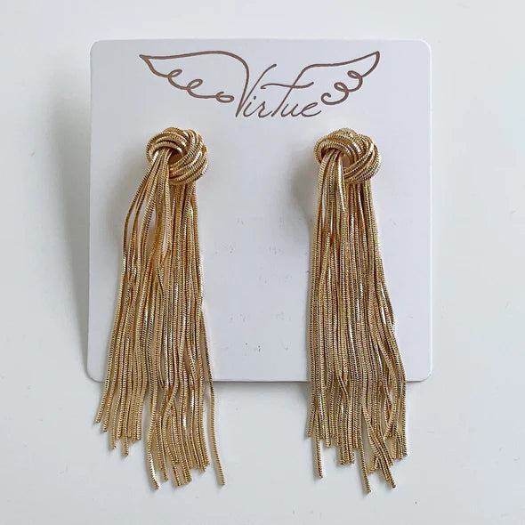 Knotted Metal Fringe Earring in gold by Virtue