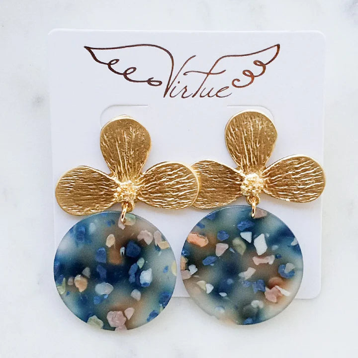 Acrylic Circle Disc on Large Metal Lotus Flower Post in blue ombre by Virtue