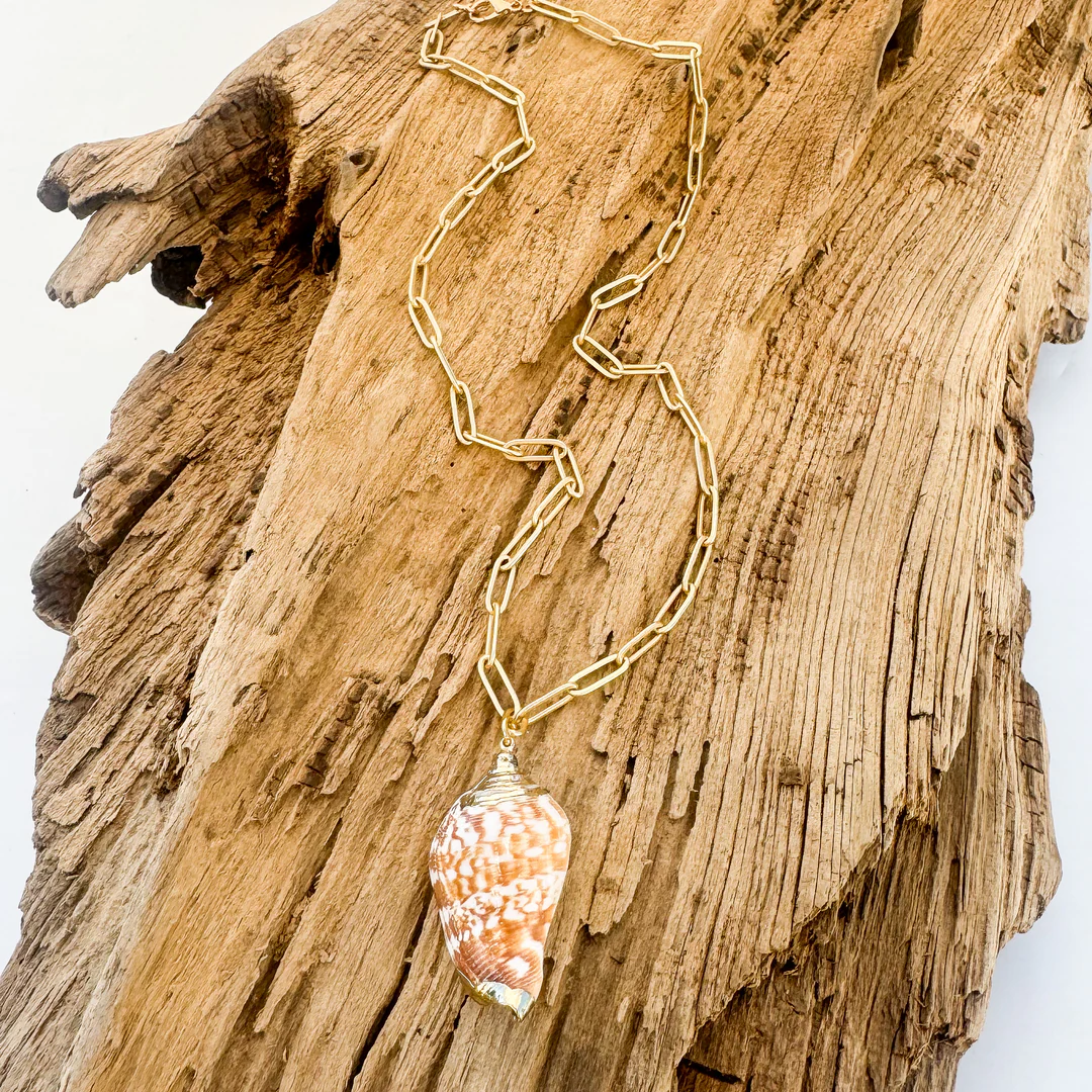 Conch Shell on Large Paperclip Necklace by Virtue