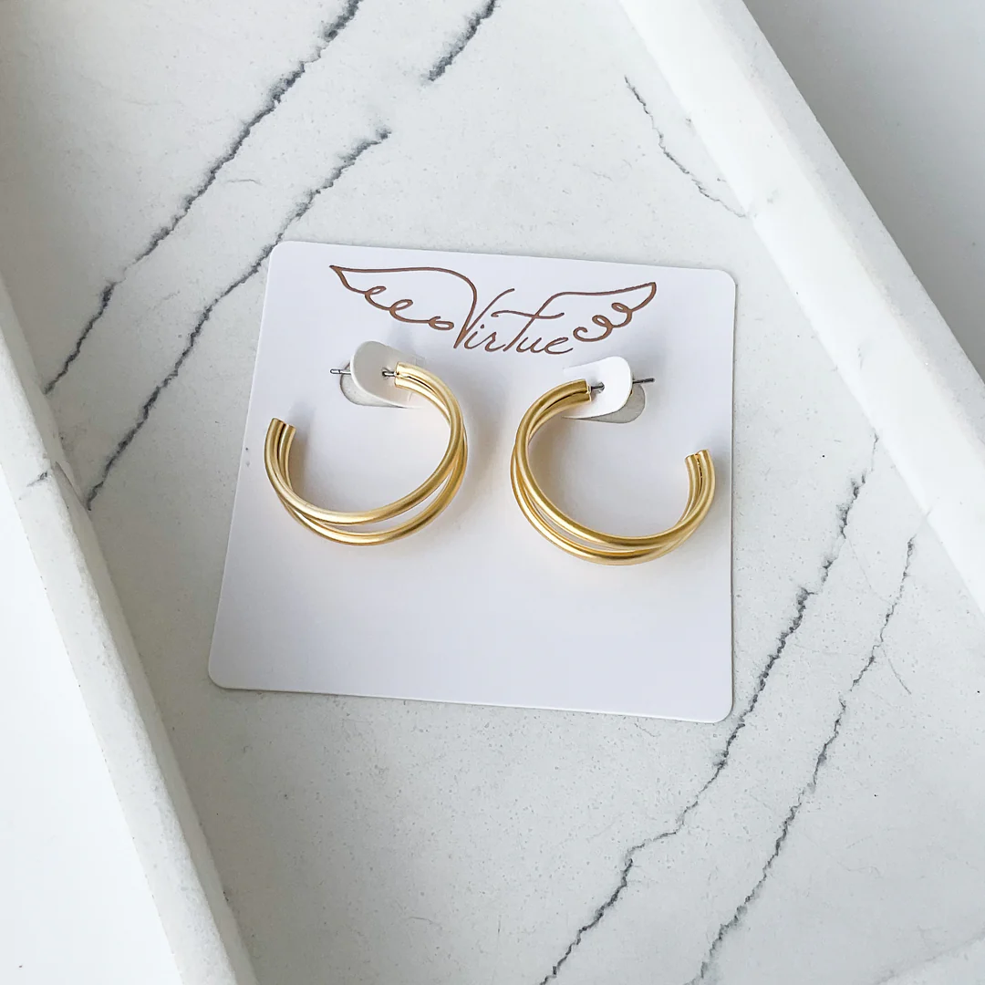 Triple Brushed Hoop Earring in gold by Virtue