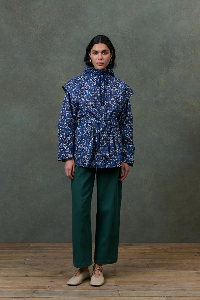 Tanyli Printed Raincoat in midnight starlit sky by Louise Misha
