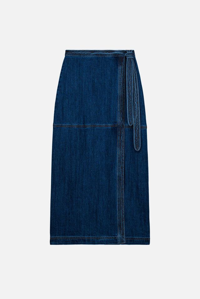 Emna Denim Wrap Skirt in stone blue by Louise Misha