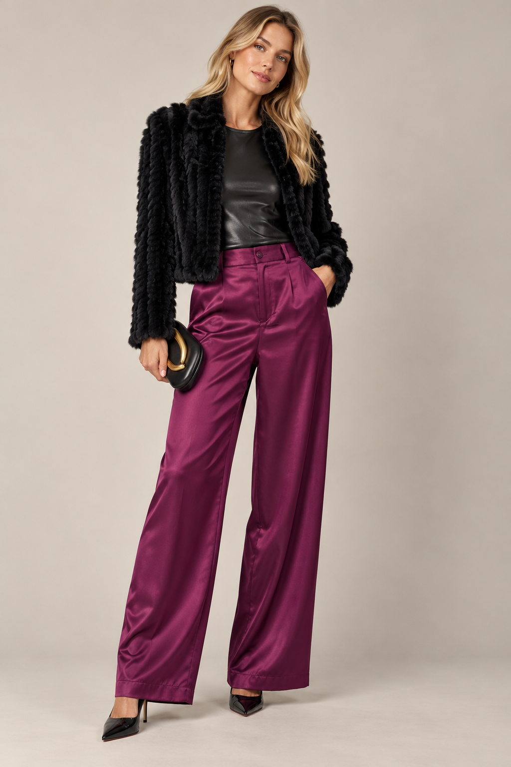 Satin Trousers in berry by Esqualo
