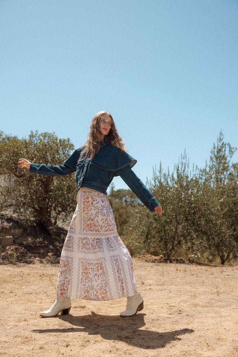 Marjorie Ankle Skirt in la ramos print by Cleobella