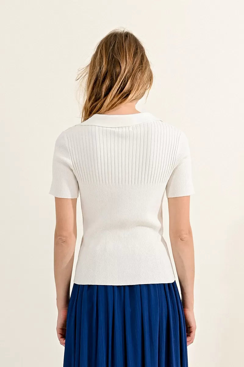 Polo Sweater in off white by Molly Bracken