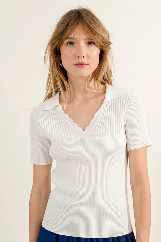 Polo Sweater in off white by Molly Bracken