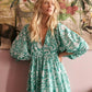 Floral Block Print Midi Dress in turquoise meera by Molly Bracken