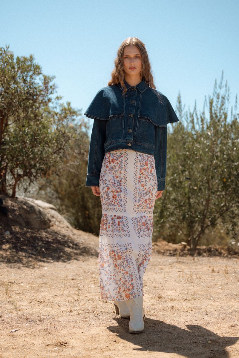 Marjorie Ankle Skirt in la ramos print by Cleobella