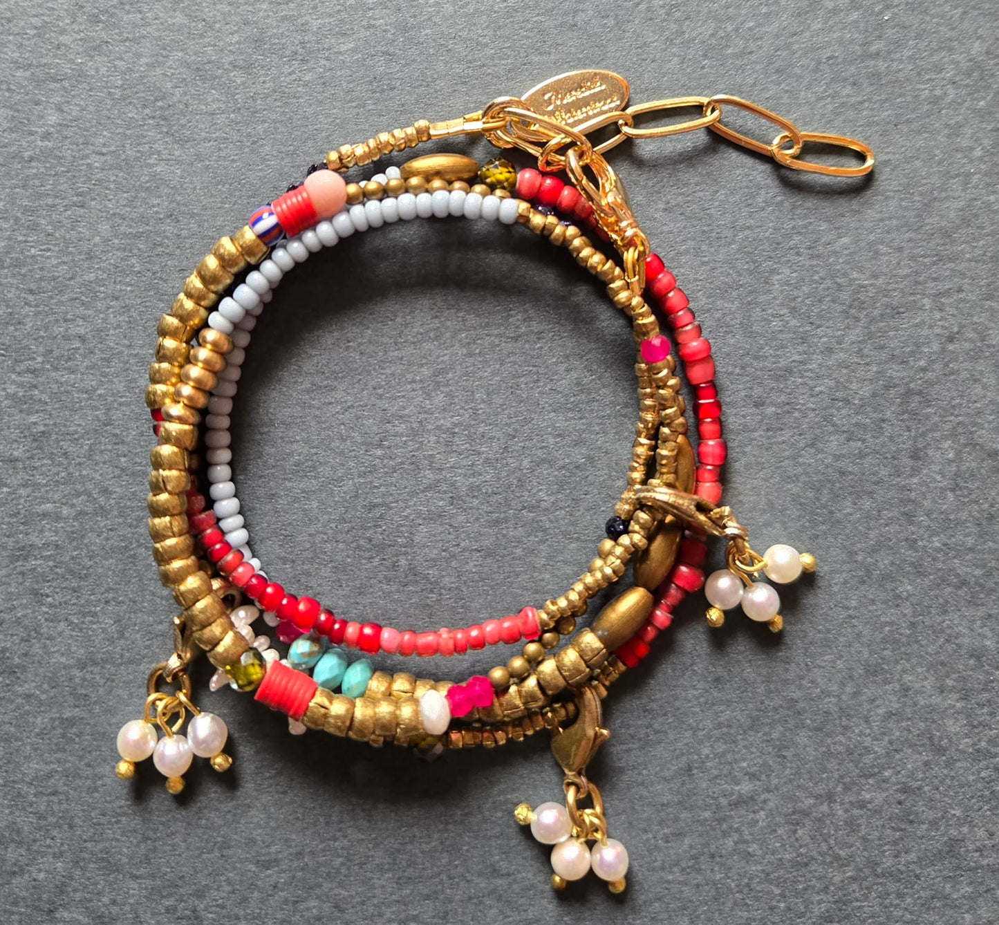 Beaded Charm Necklace with Charms in lab ruby by Meredith Waterstraat