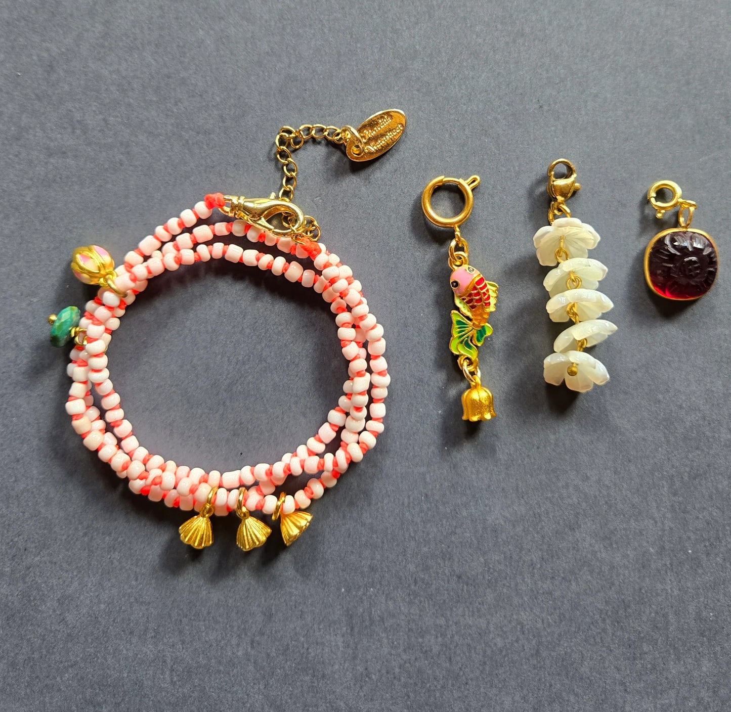 Beaded Charm Necklace in pink by Meredith Waterstraat