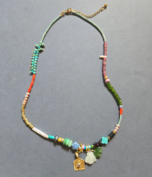 Beaded Seedbead Charm Necklace in multi by Meredith Waterstraat