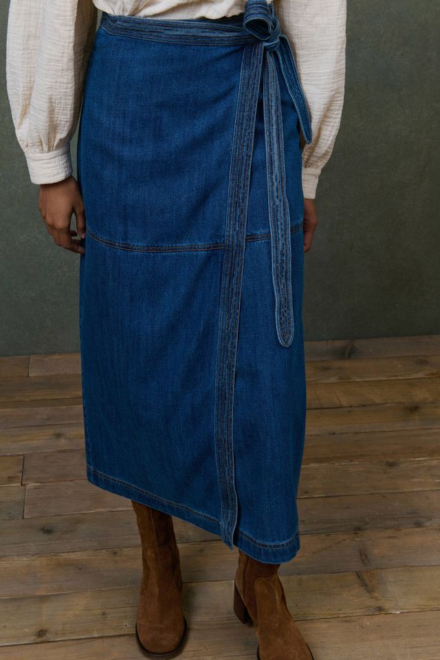Emna Denim Wrap Skirt in stone blue by Louise Misha