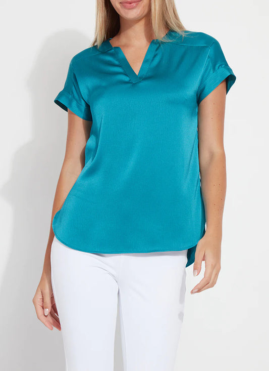 Coraline V-Neck Pull on Top in turquoise by Lysse