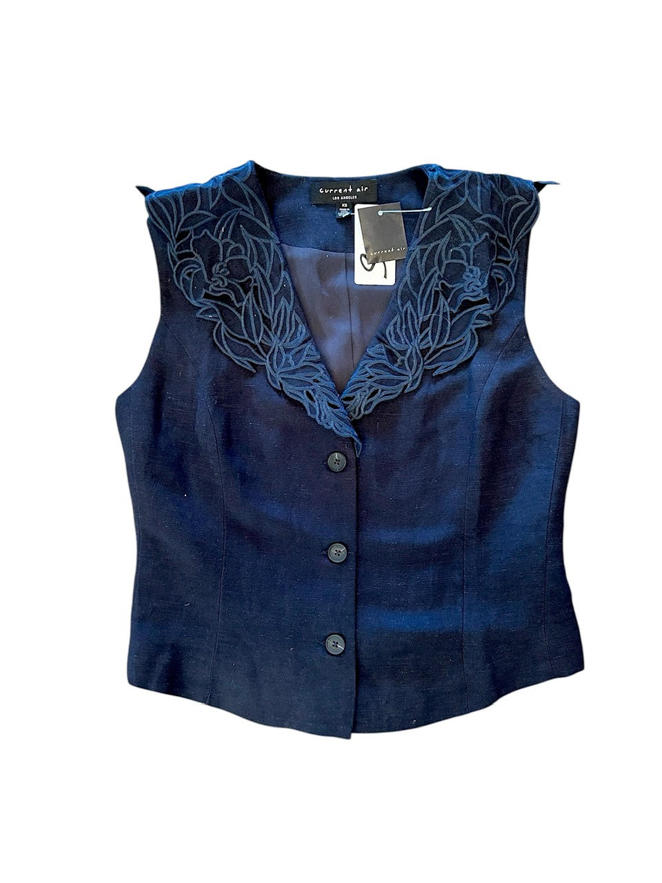 V-Neck Sleeveless Button Front Vest in navy by Current Air
