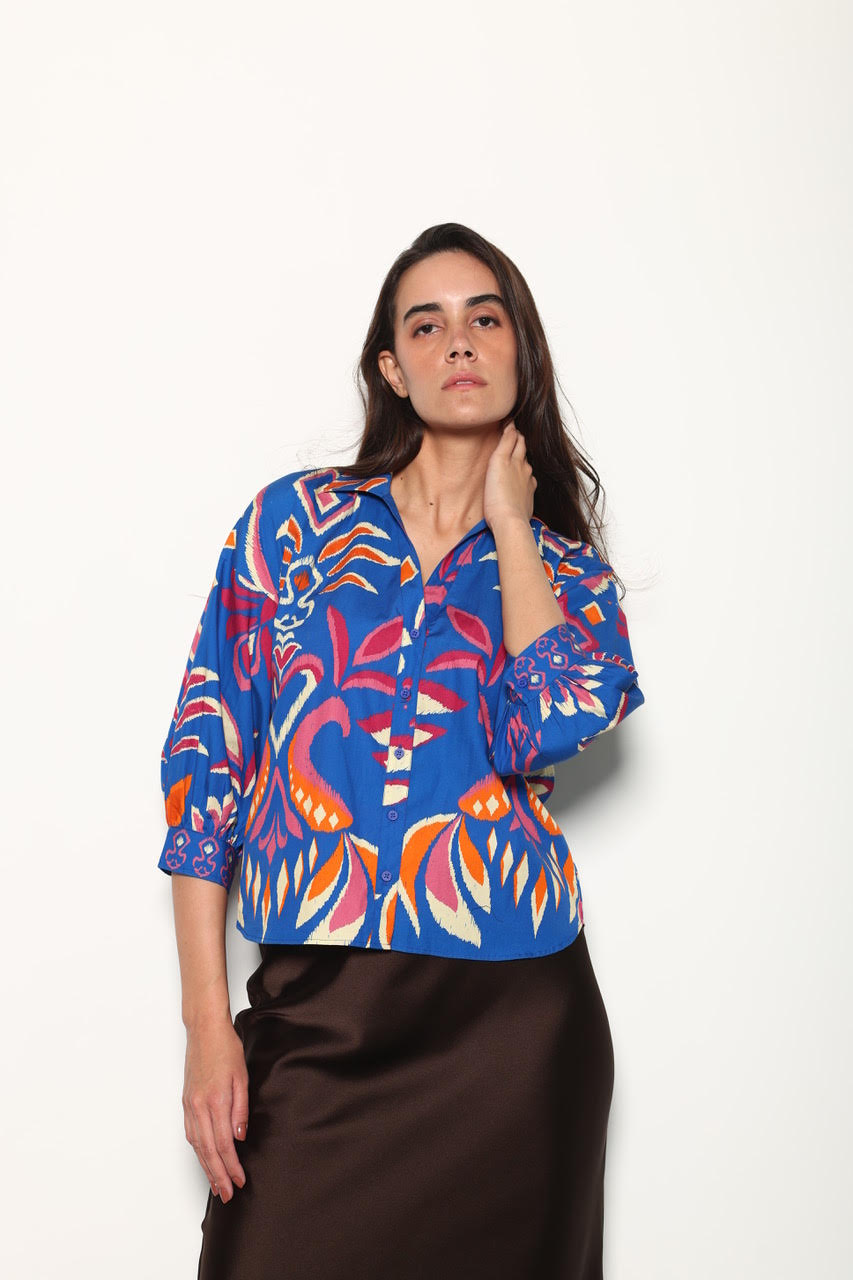Elsa Printed Top in cobalt ikat by Maude Vivante