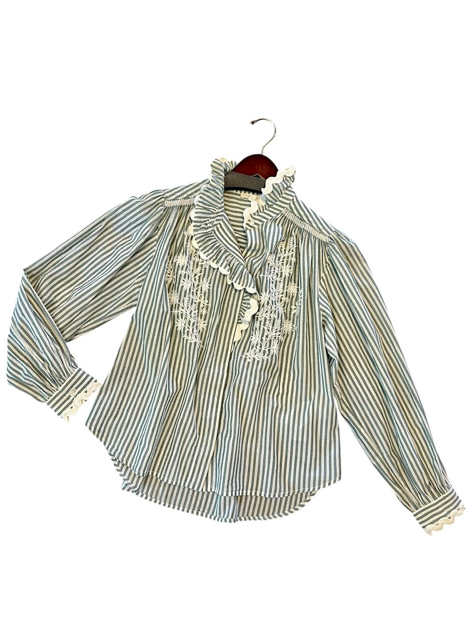 Cora Embroidered Blouse in almond stripes by Louise Misha