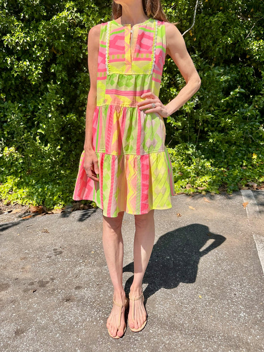 Colorful Tiered Short Print Dress in neon by Nema