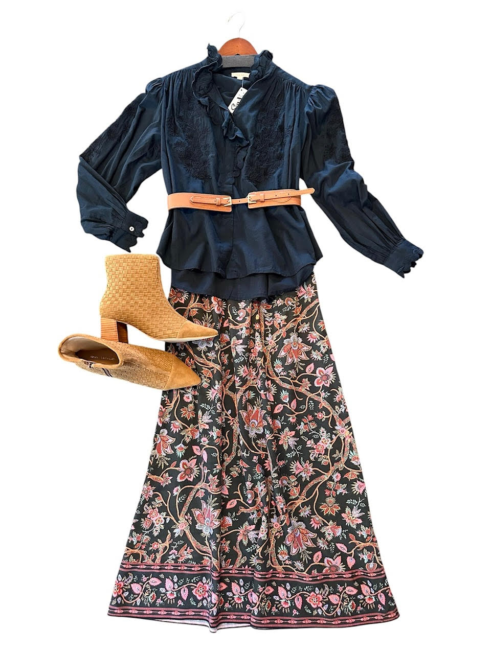 Isa Printed Slip Skirt in black bluebell grove by Louise Misha