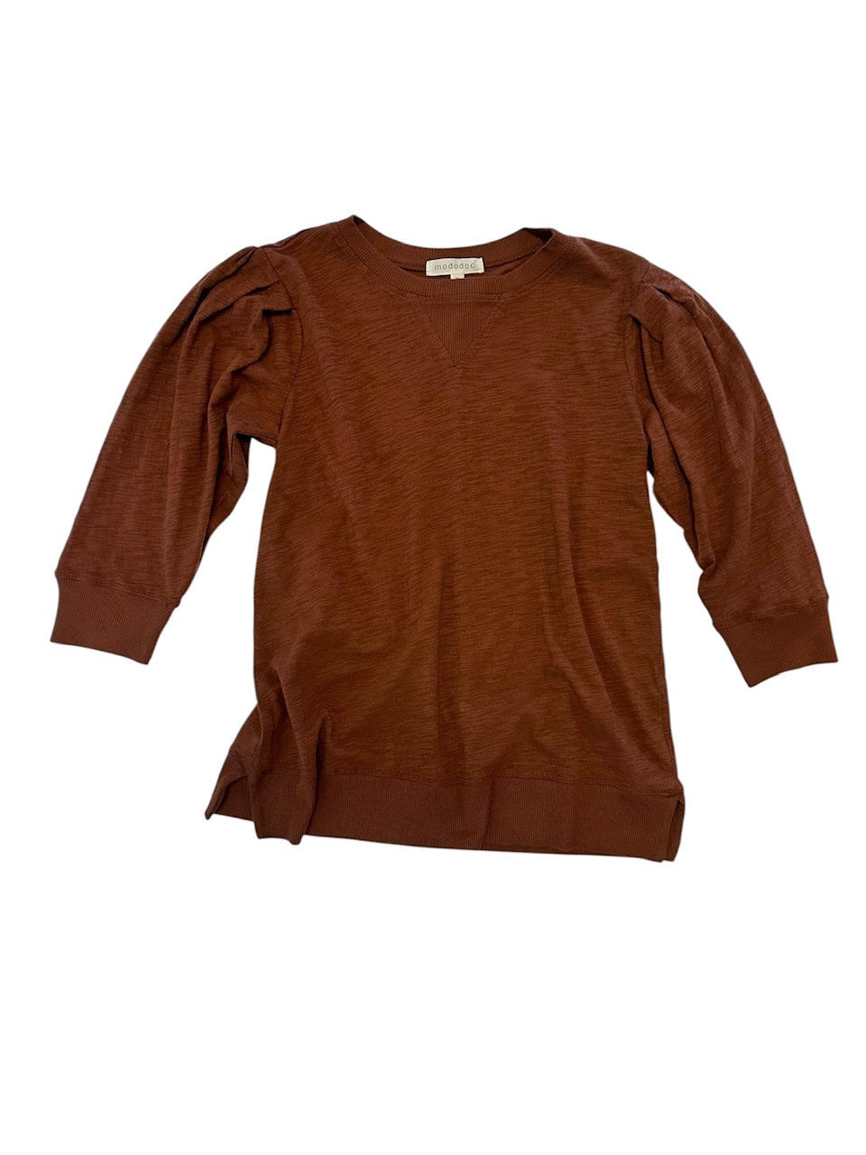 3/4 Pleated Sleeve Pullover Tee in maple syrup by Mododoc