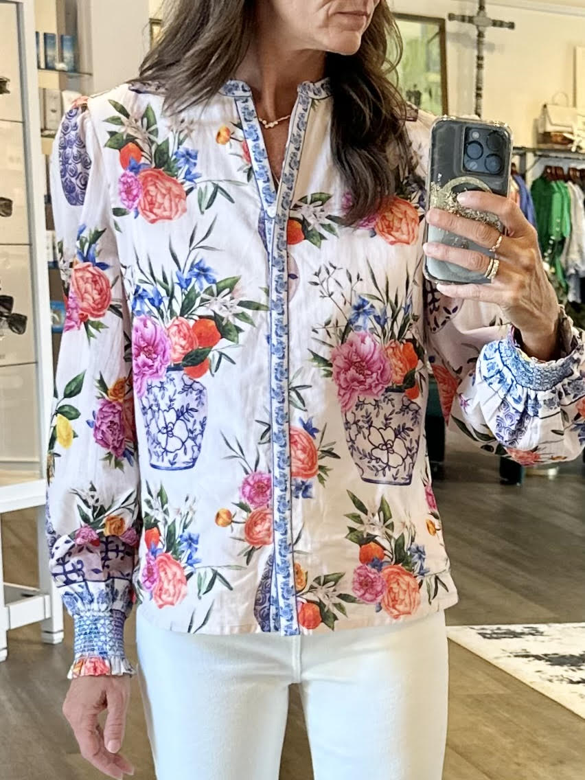 Emily Printed Top in ivory ginger jars by Elizabeth James