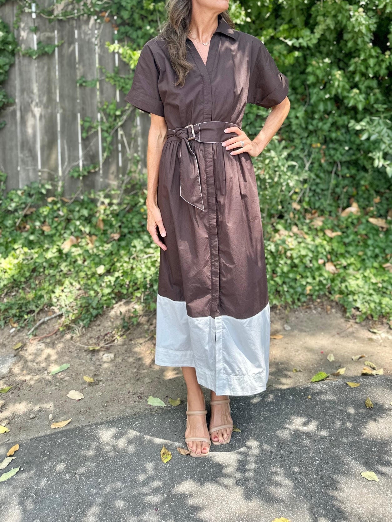 Collared Maxi Shirt Dress in espresso colorblock by Lilla P