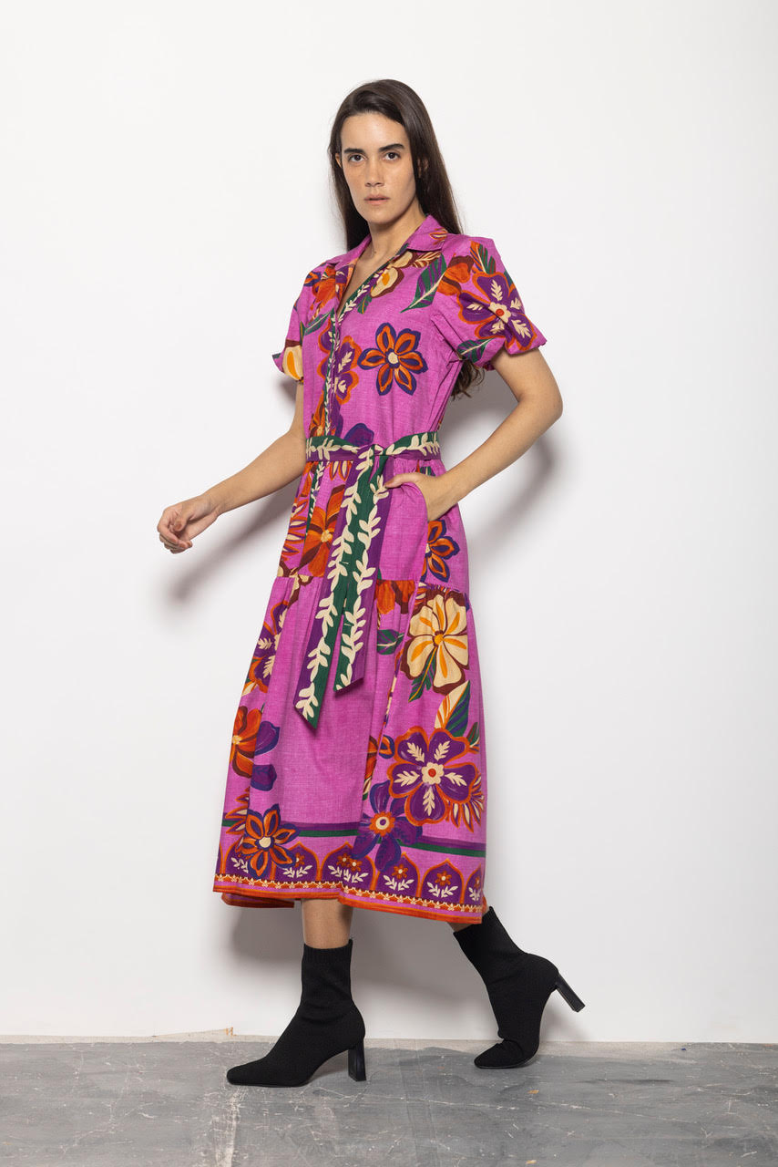 Delia Printed Maxi Dress in mauve blossoms by Maude Vivante