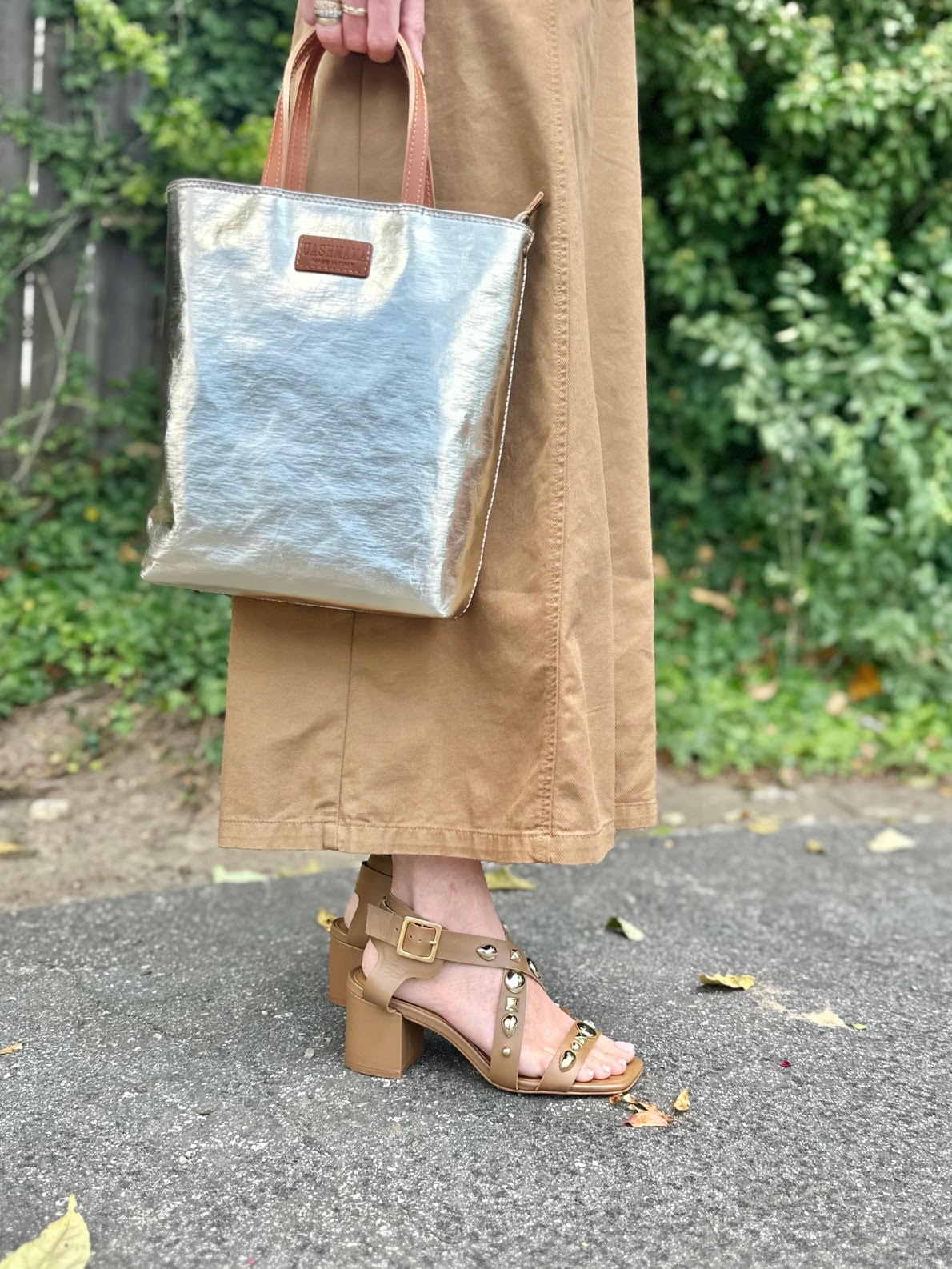 Dorene Ankle Buckle Studded Heel in honey by Carrano